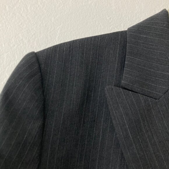 Calvin Klein Wool Blend Black Pinstripe Blazer Office Classic Minimalist Size 14 - Picture 3 of 14
